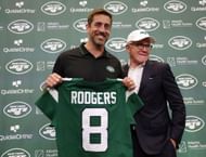 No. 8 at New York Jets Introduce Quarterback Aaron Rodgers